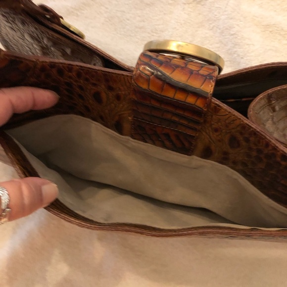 Brahmin Metallic Toasted Almond Crocodile Embossed Leather Shoulder Bag. - Picture 6 of 15